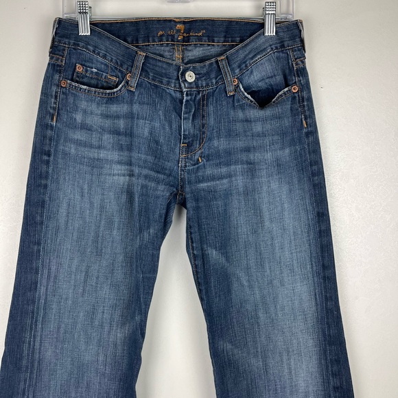 7 For All Mankind Dojo Jeans Flare Leg Dark Blue Size 30 Boho Mid Rise - Picture 2 of 12